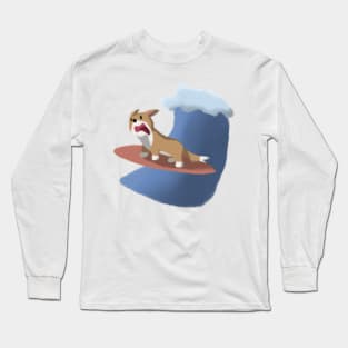 corgi dog on a surfboard Long Sleeve T-Shirt